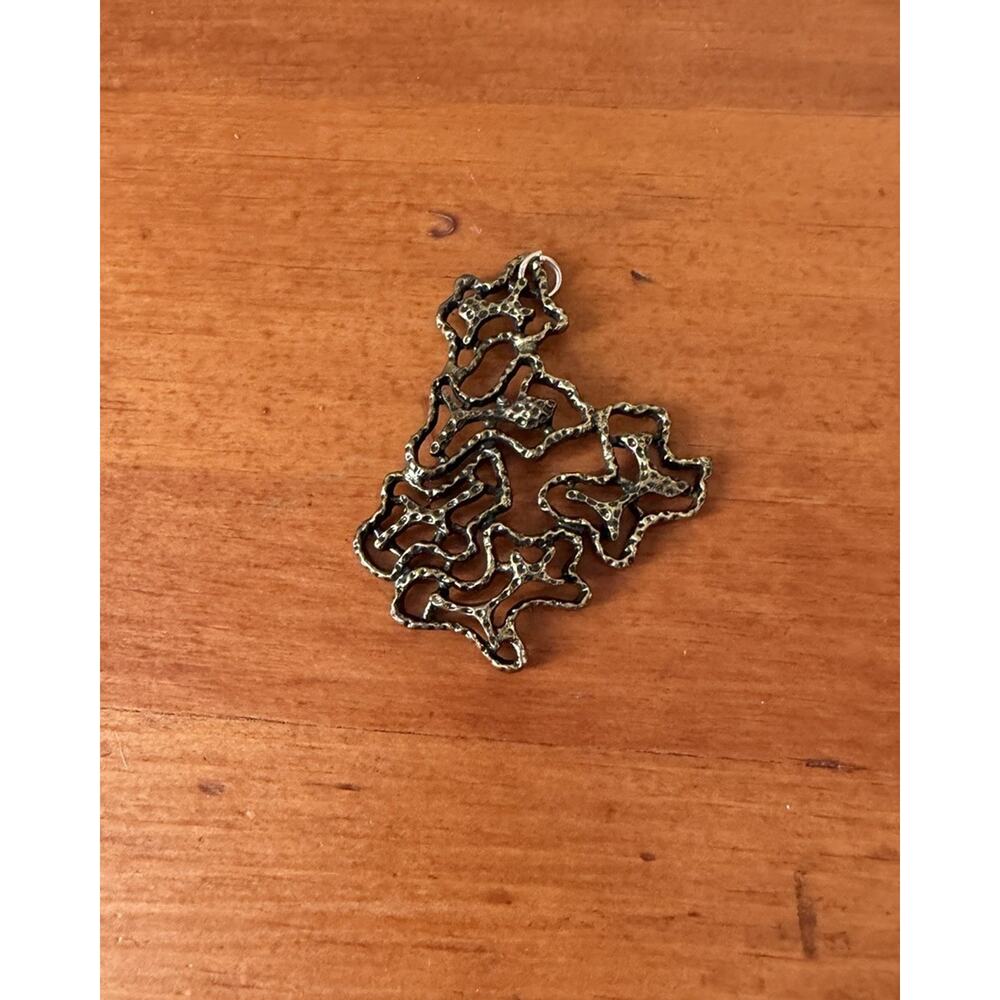 Vintage Brutalist Abstract Pendant Brooch Brass Bronze Modernist 1960s 1970s